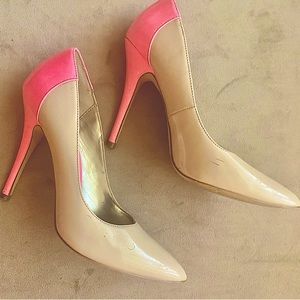 STEVE MADDEN tan and pink sassy heels